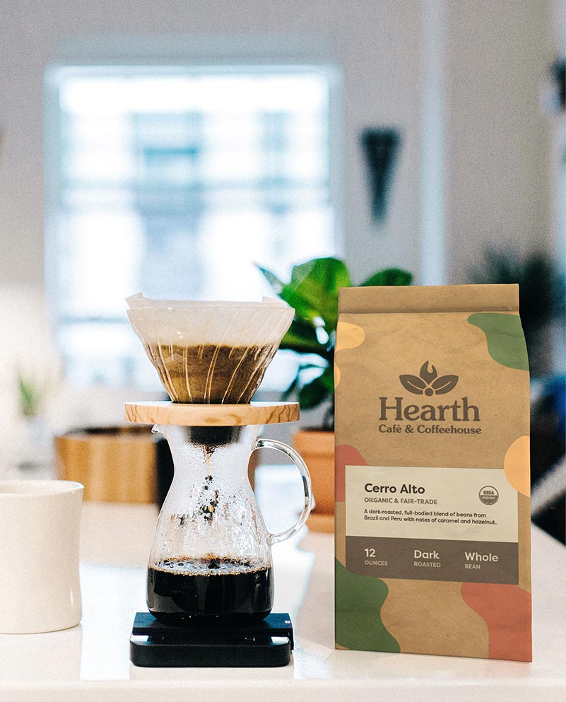A bag of coffee with Hearth's new branding