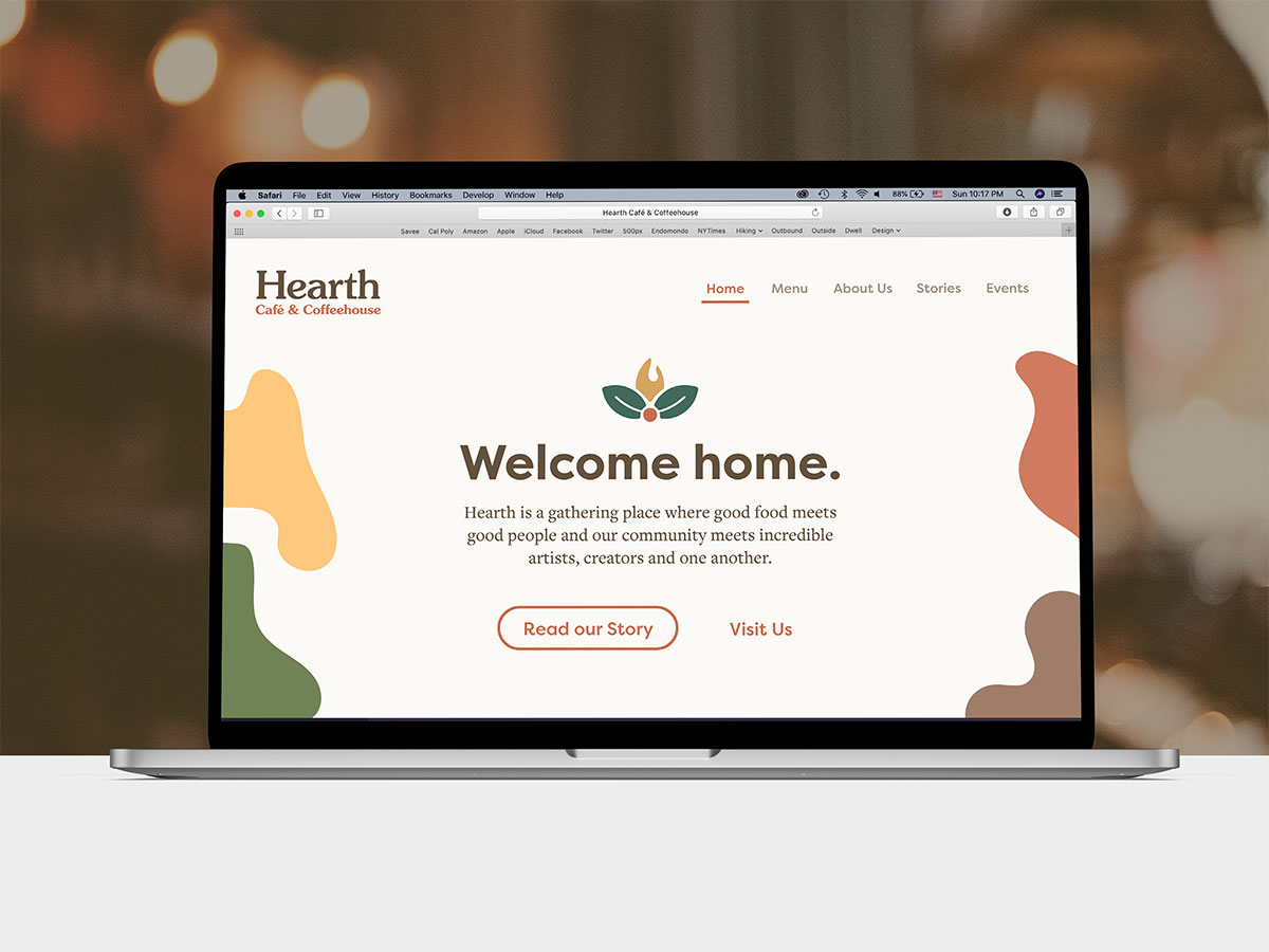 Hearth's website displayed in a laptop against a blurry brown background