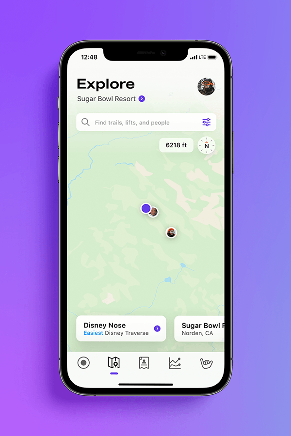 Powder's Your Day: Tracking screen displayed in an iPhone against a purple background